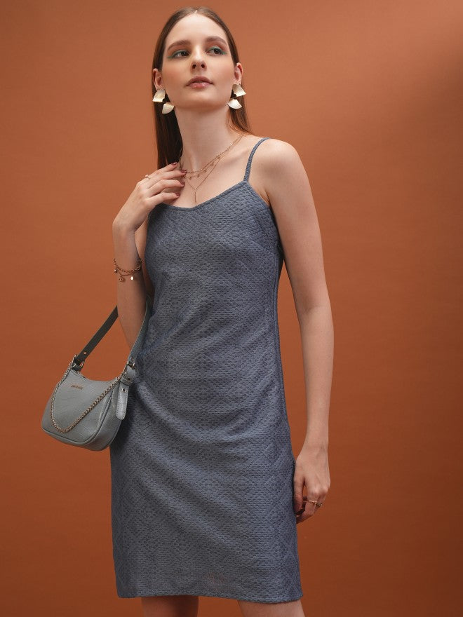 Self Design Bodycon Dress - Blue - Image 1