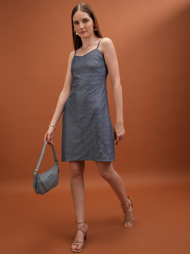 Self Design Bodycon Dress - Blue - Image 2