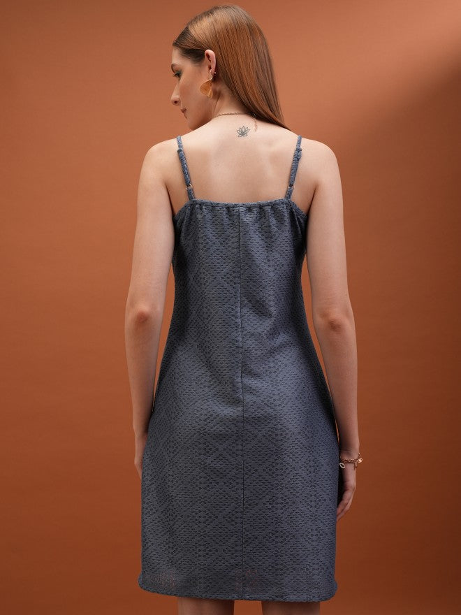 Self Design Bodycon Dress - Blue - Image 3