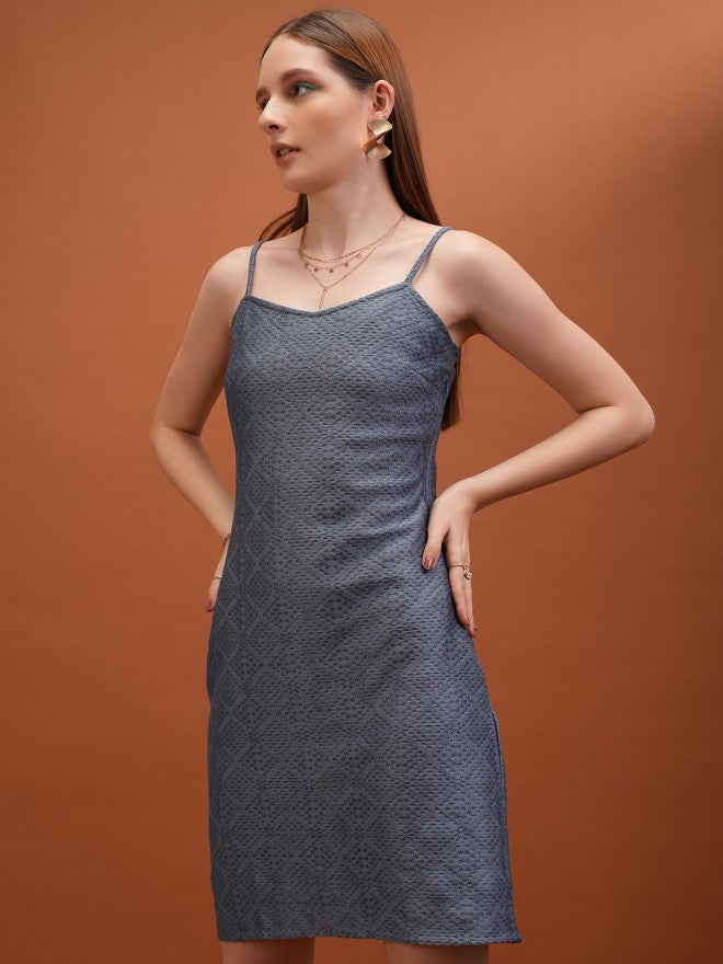Self Design Bodycon Dress - Blue - Image 4