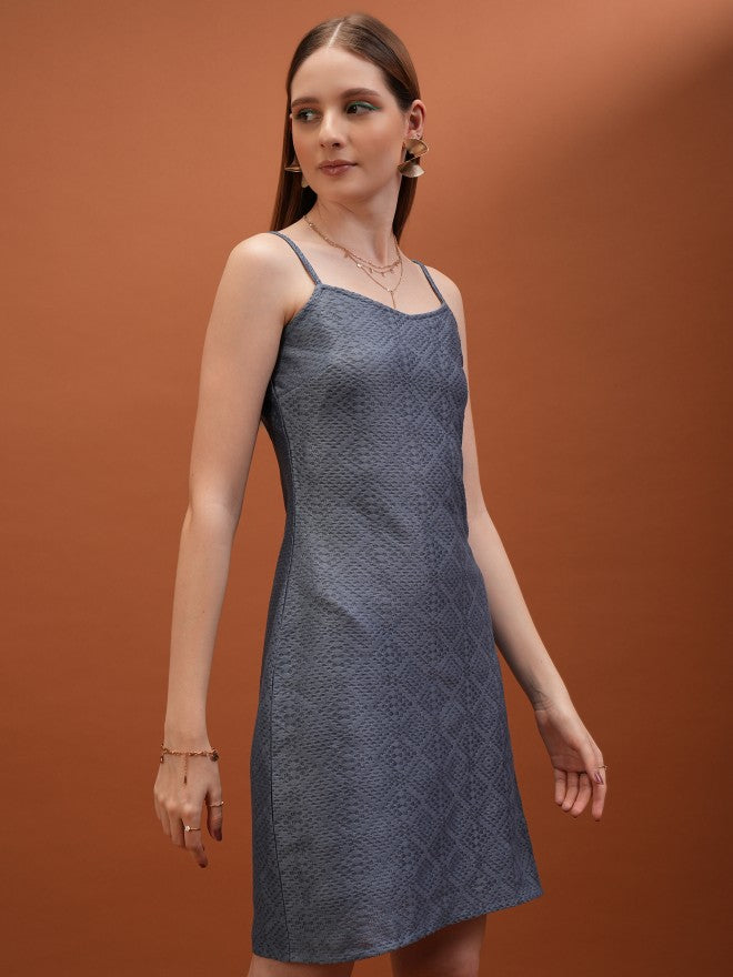 Self Design Bodycon Dress - Blue - Image 6