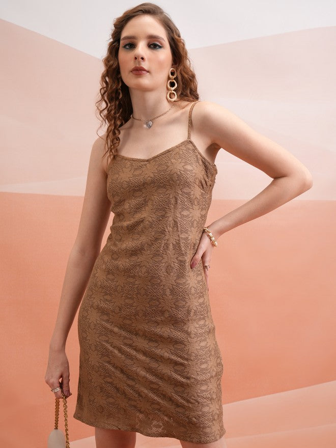 Tokyo Talkies Women Brown Self Design Bodycon Dress - Brown - Image 1