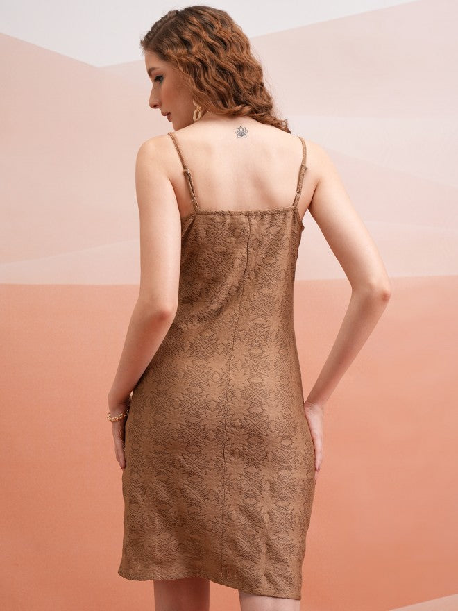 Tokyo Talkies Women Brown Self Design Bodycon Dress - Brown - Image 3