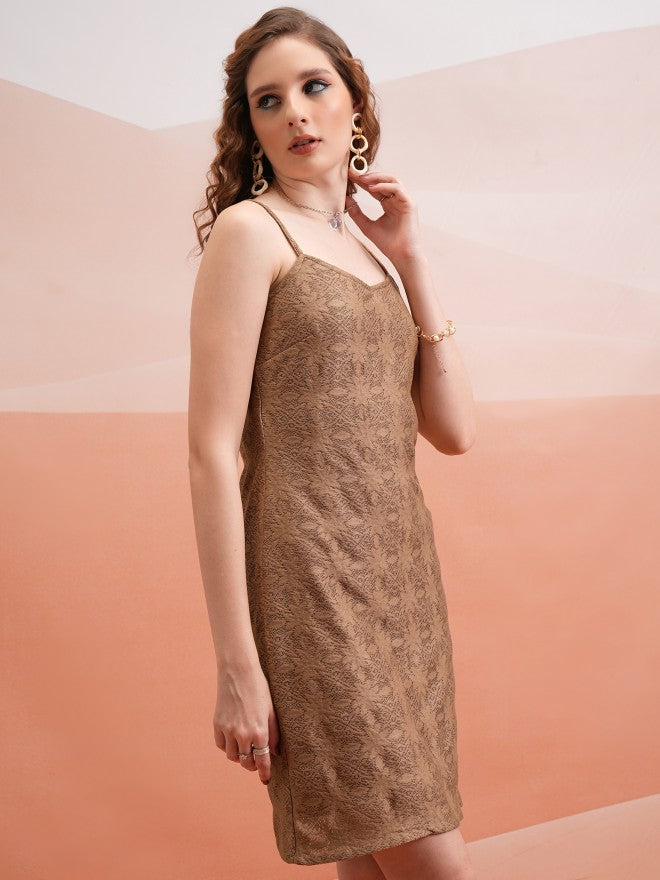 Tokyo Talkies Women Brown Self Design Bodycon Dress - Brown - Image 6