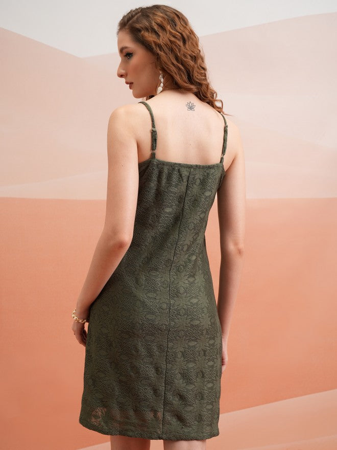 Tokyo Talkies Women Olive Self Design Bodycon Dress - Olive - Image 3