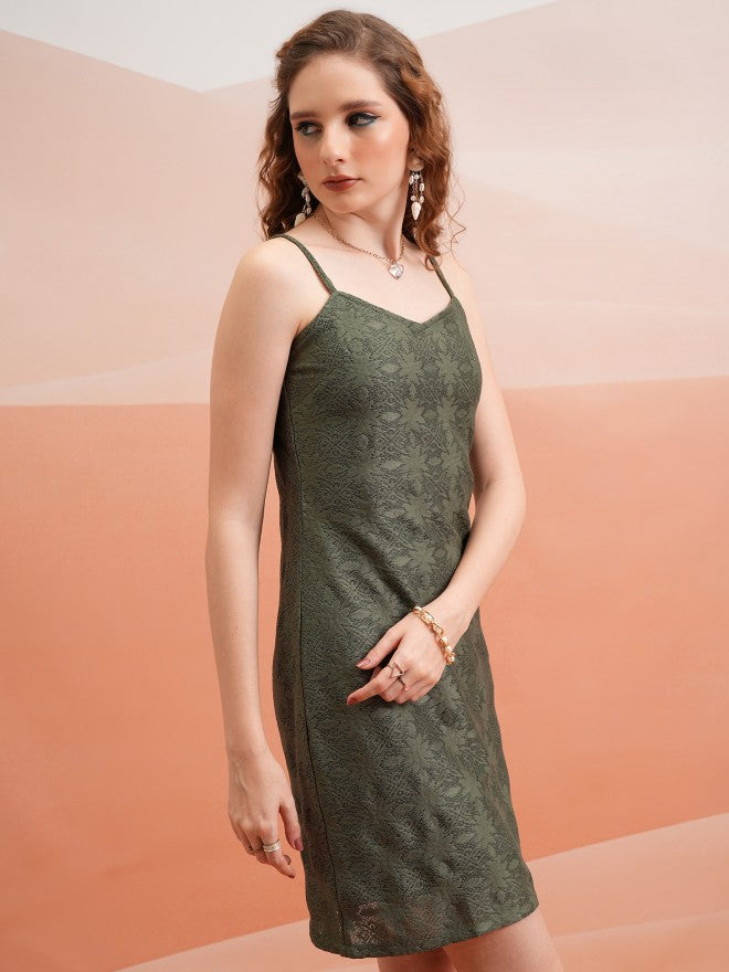 Tokyo Talkies Women Olive Self Design Bodycon Dress - Olive - Image 6