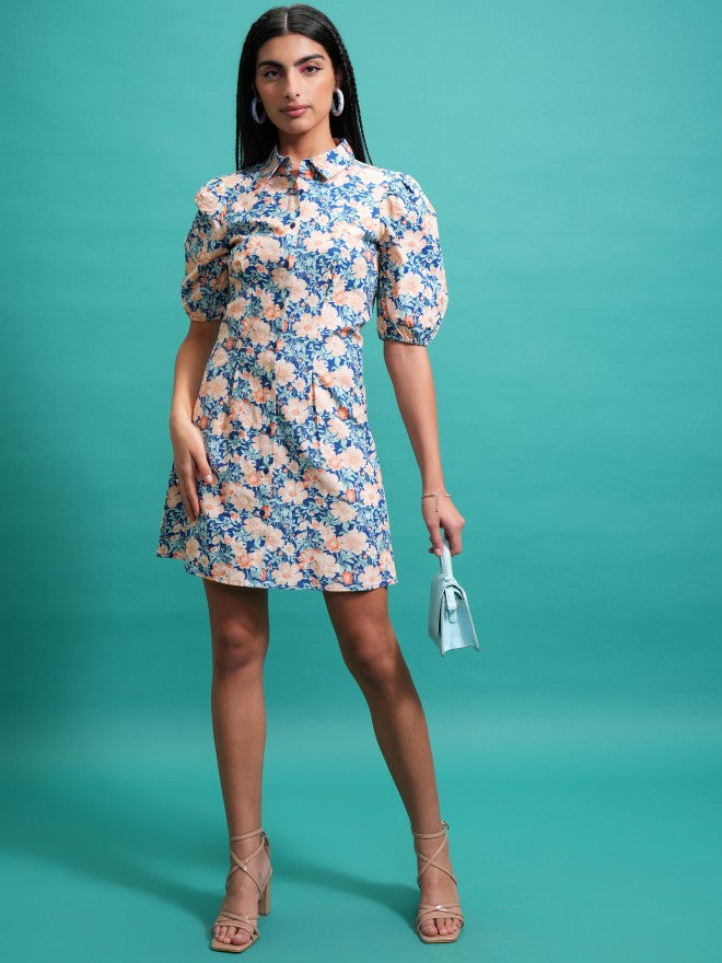Tokyo Talkies Women Blue Shirt Printed Dress - Blue - Image 2