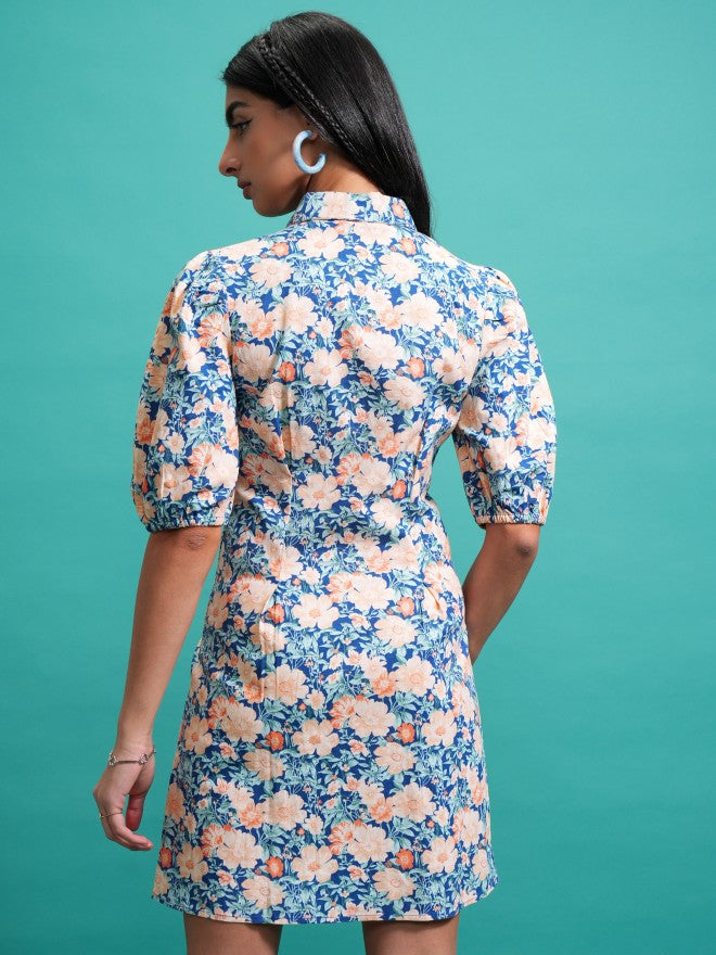 Tokyo Talkies Women Blue Shirt Printed Dress - Blue - Image 3