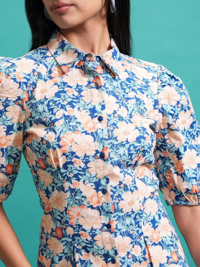 Tokyo Talkies Women Blue Shirt Printed Dress - Blue - Image 5