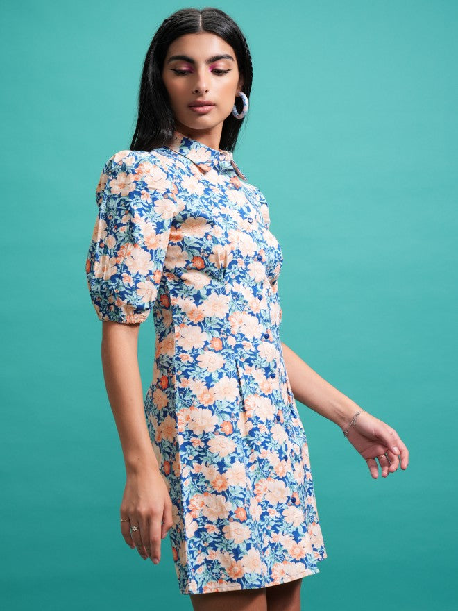 Tokyo Talkies Women Blue Shirt Printed Dress - Blue - Image 6