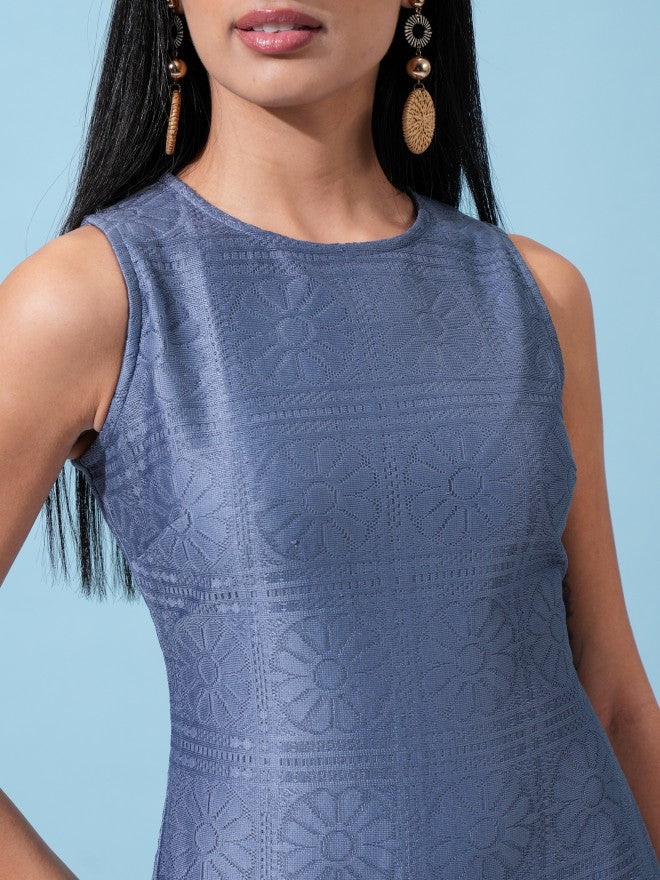 Tokyo Talkies Women Blue Self Design Sheath Dress - Blue - Image 5