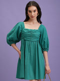 Tokyo Talkies Women Green Solid Fit and Flare Dress - Green - Image 1