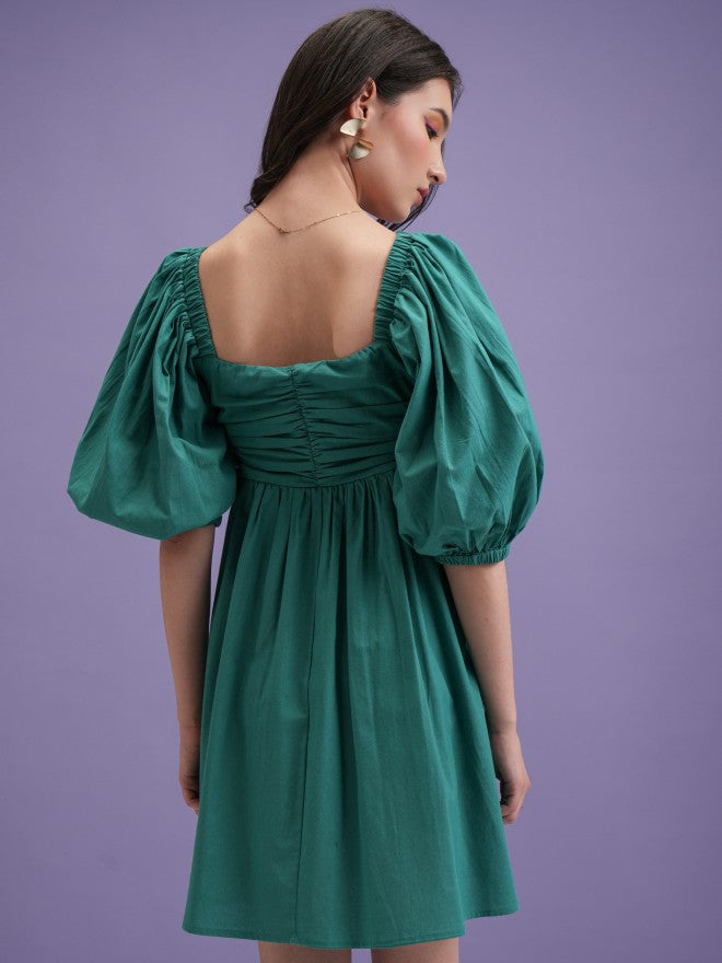 Tokyo Talkies Women Green Solid Fit and Flare Dress - Green - Image 3
