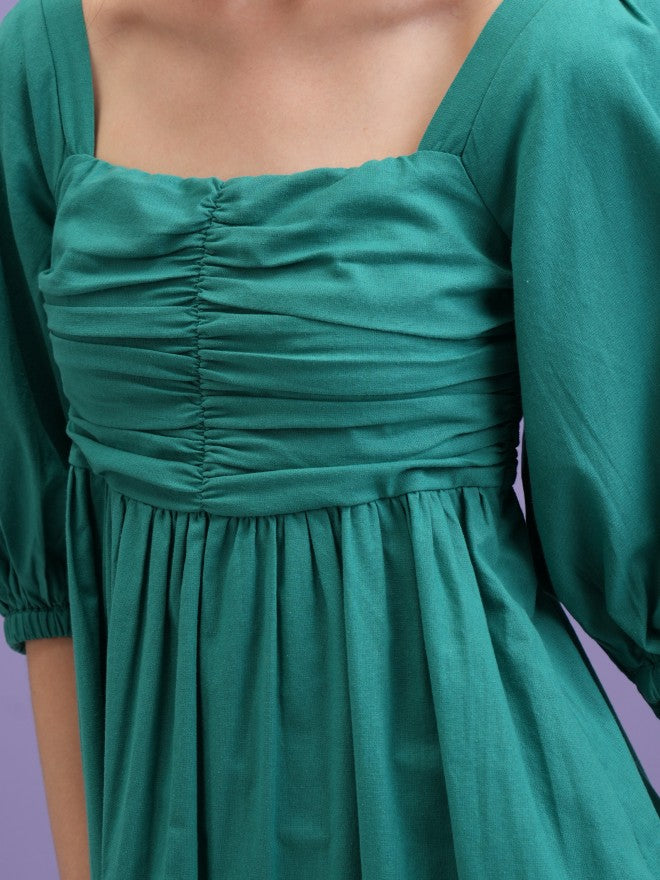 Tokyo Talkies Women Green Solid Fit and Flare Dress - Green - Image 5