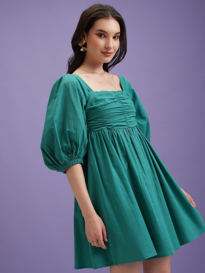 Tokyo Talkies Women Green Solid Fit and Flare Dress - Green - Image 6
