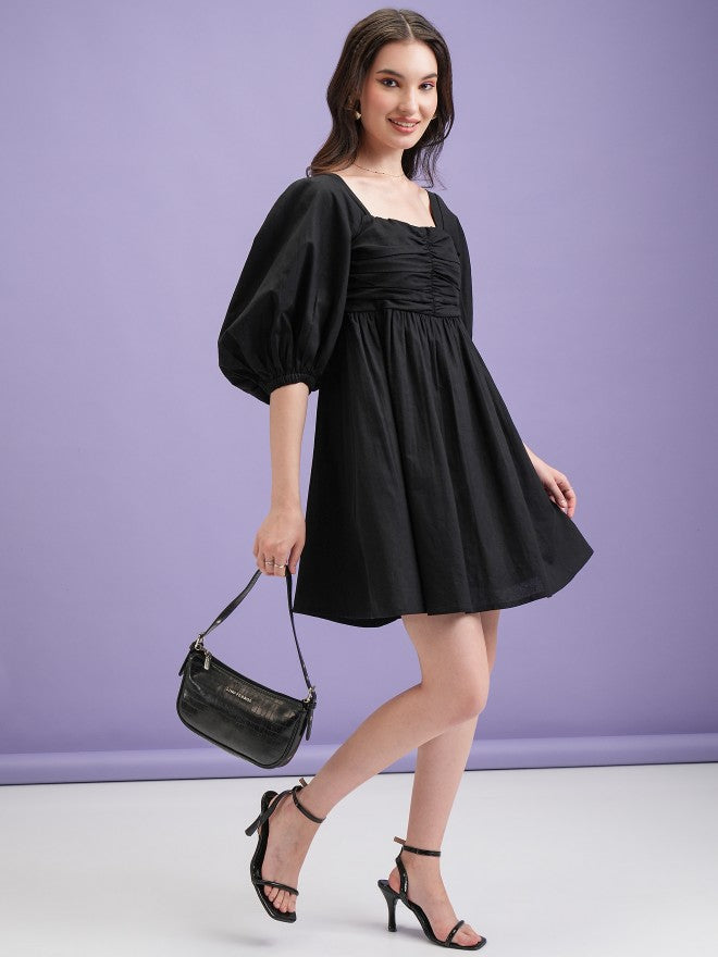 Tokyo Talkies Women Black Solid Fit and Flare Dress - Black - Image 2