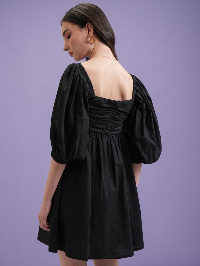 Tokyo Talkies Women Black Solid Fit and Flare Dress - Black - Image 3