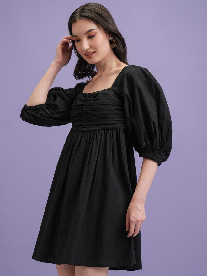 Tokyo Talkies Women Black Solid Fit and Flare Dress - Black - Image 4