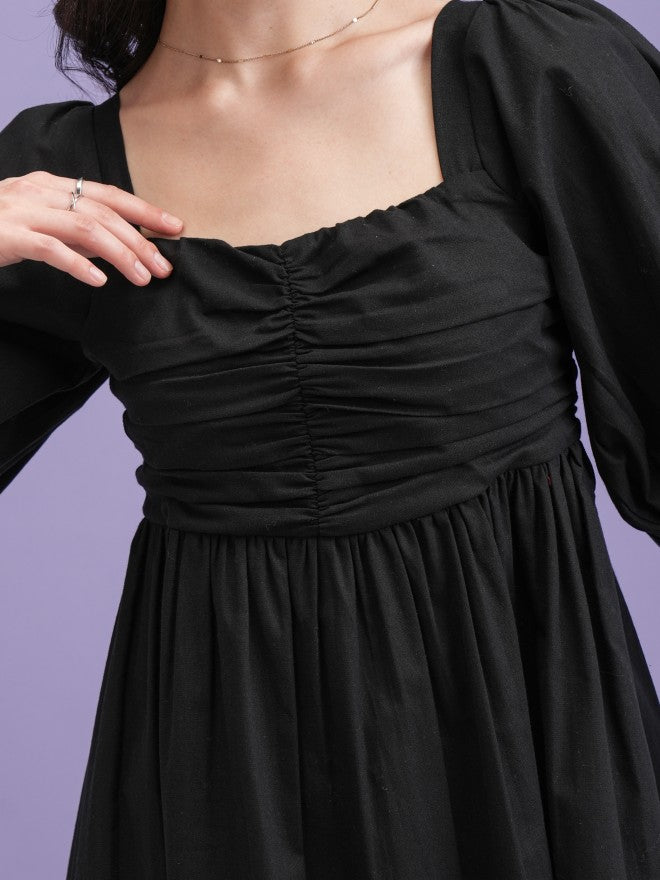 Tokyo Talkies Women Black Solid Fit and Flare Dress - Black - Image 5