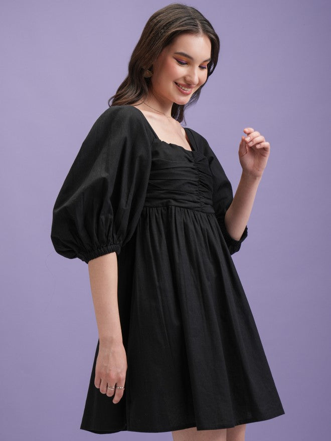 Tokyo Talkies Women Black Solid Fit and Flare Dress - Black - Image 6