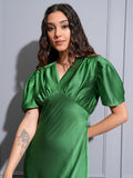 Tokyo Talkies Women Green Solid Maxi Dress - Green - Image 1