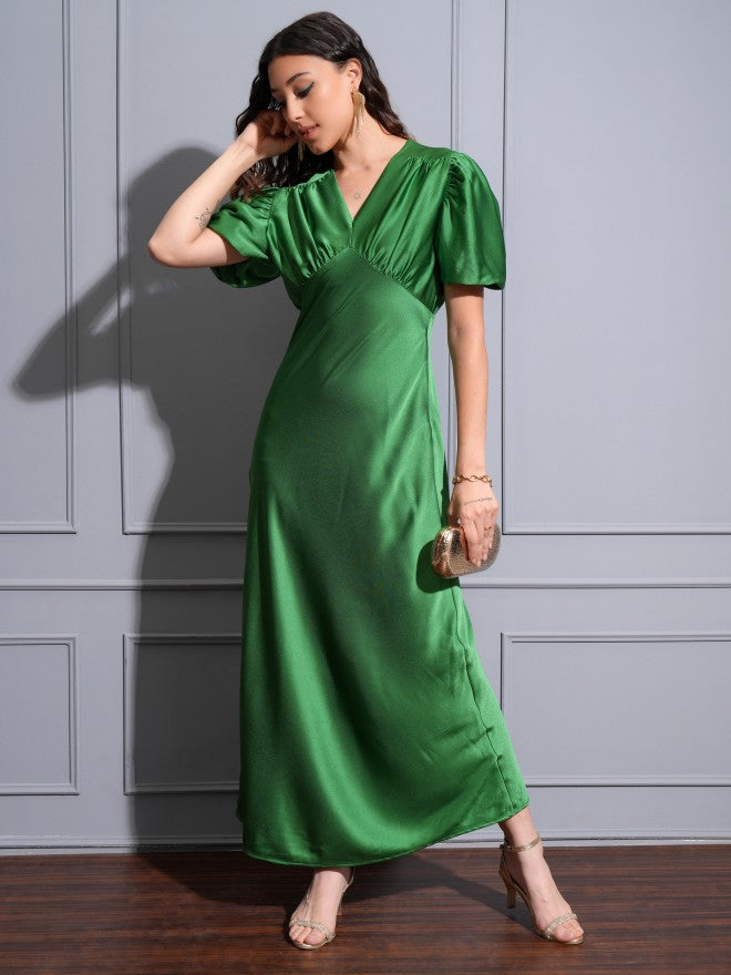 Tokyo Talkies Women Green Solid Maxi Dress - Green - Image 2