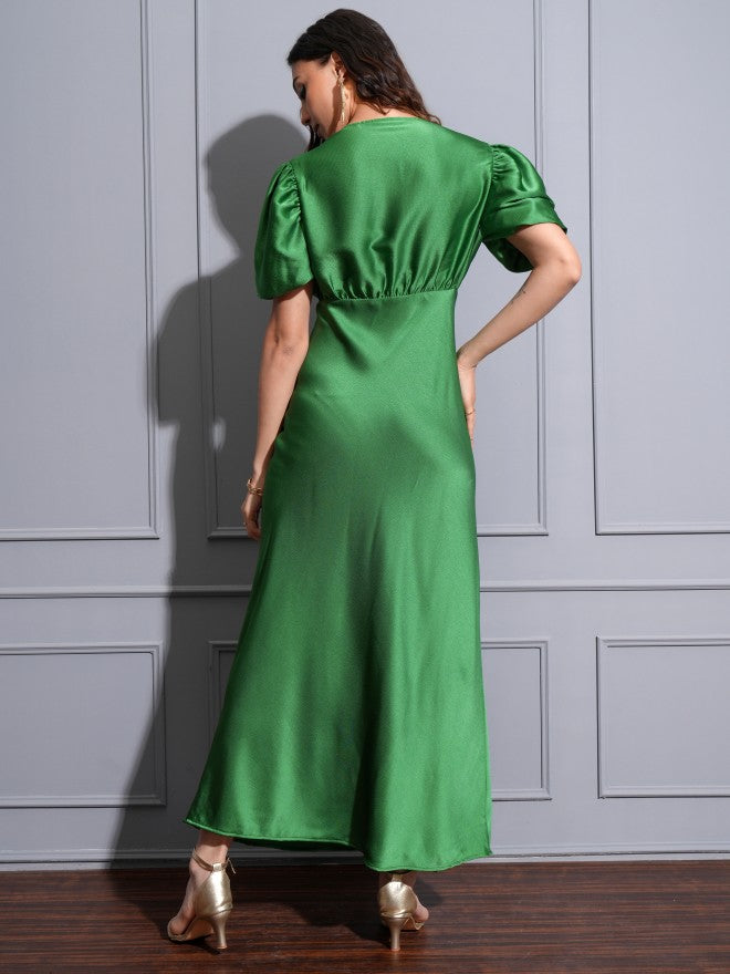 Tokyo Talkies Women Green Solid Maxi Dress - Green - Image 3