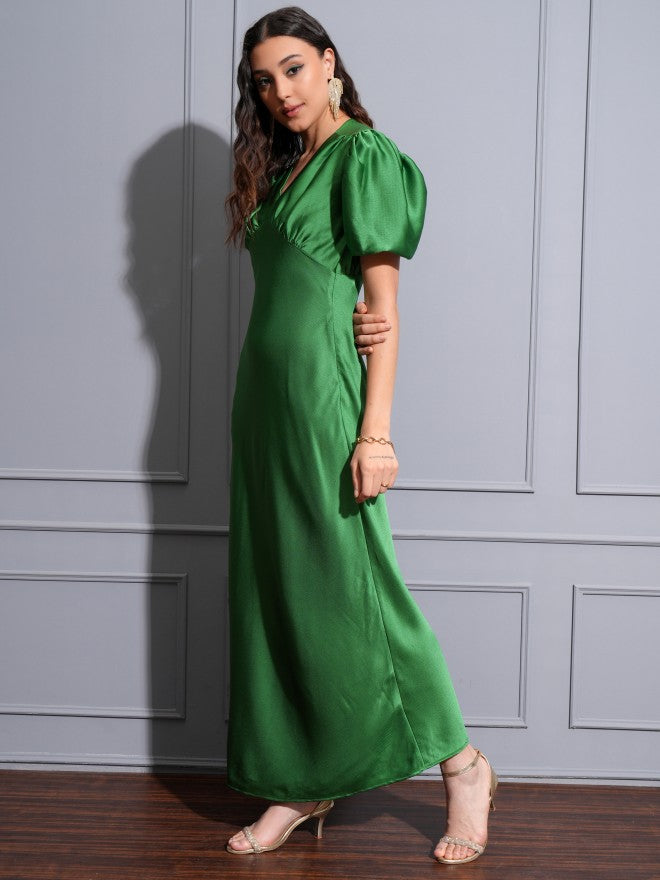 Tokyo Talkies Women Green Solid Maxi Dress - Green - Image 4