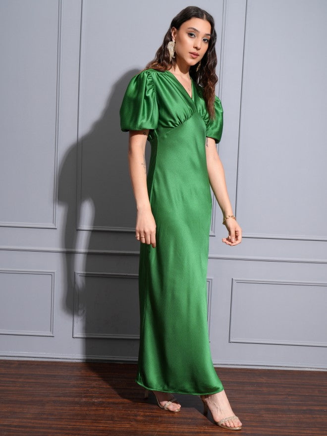 Tokyo Talkies Women Green Solid Maxi Dress - Green - Image 6
