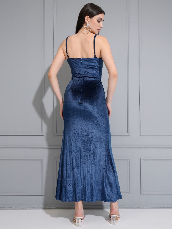 Tokyo Talkies Women Navy Blue Solid Maxi Dress - Navy Blue - Image 3
