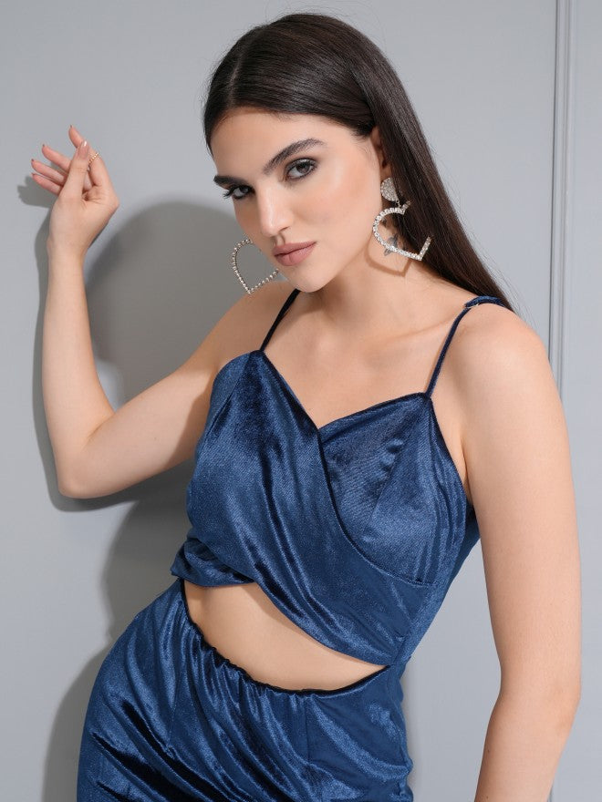 Tokyo Talkies Women Navy Blue Solid Maxi Dress - Navy Blue - Image 6