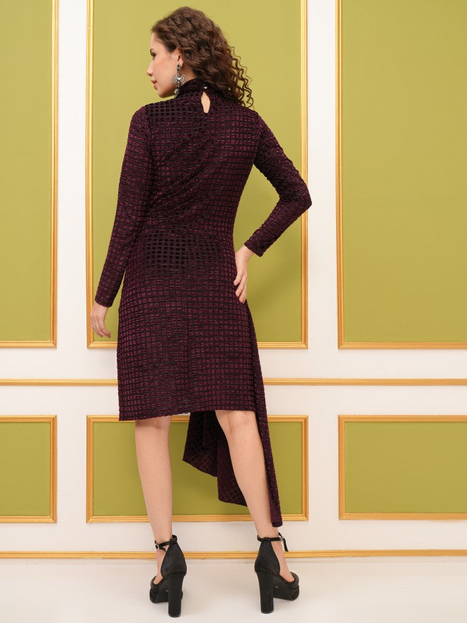 Tokyo Talkies Women Maroon Self Design Sheath Dress - Maroon - Image 3