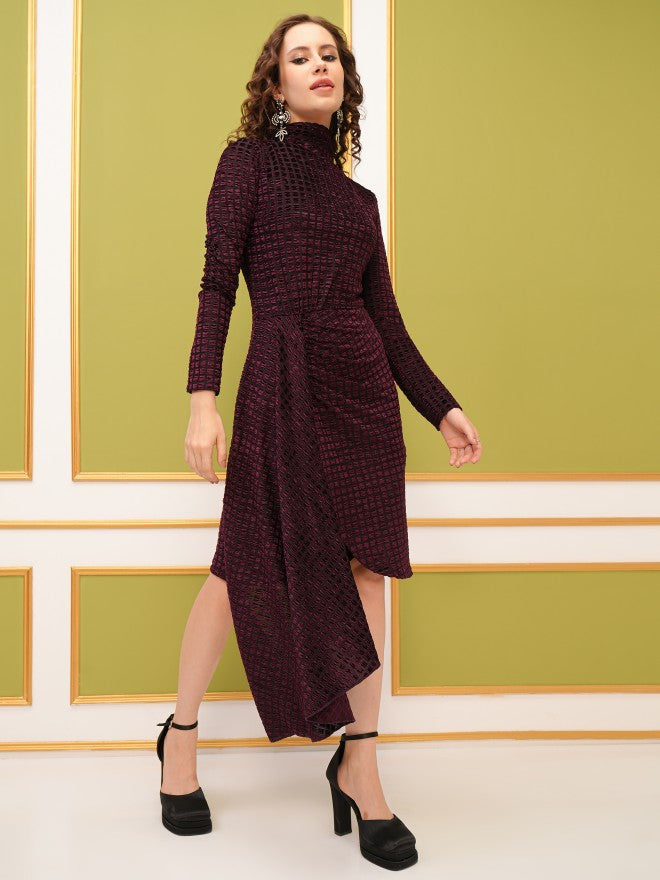 Tokyo Talkies Women Maroon Self Design Sheath Dress - Maroon - Image 4
