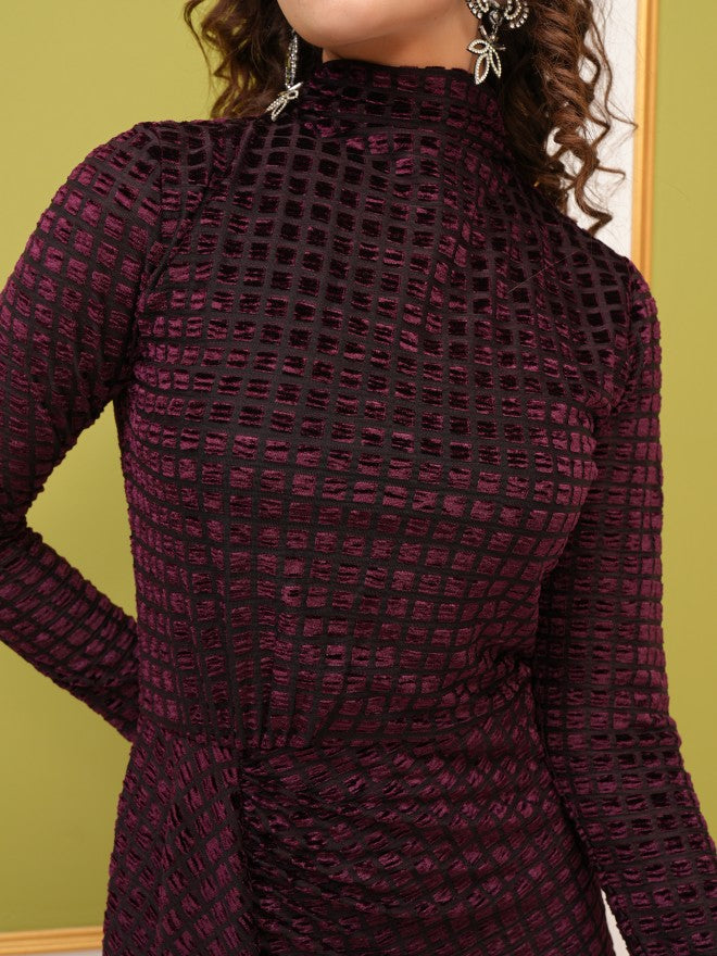 Tokyo Talkies Women Maroon Self Design Sheath Dress - Maroon - Image 5
