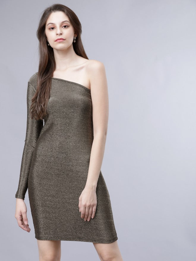 Tokyo Talkies Women Gold Solid Bodycon Dress - Gold - Image 1