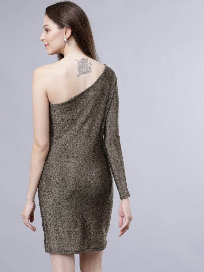 Tokyo Talkies Women Gold Solid Bodycon Dress - Gold - Image 3