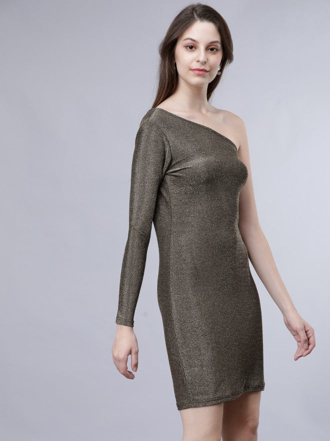 Tokyo Talkies Women Gold Solid Bodycon Dress - Gold - Image 6