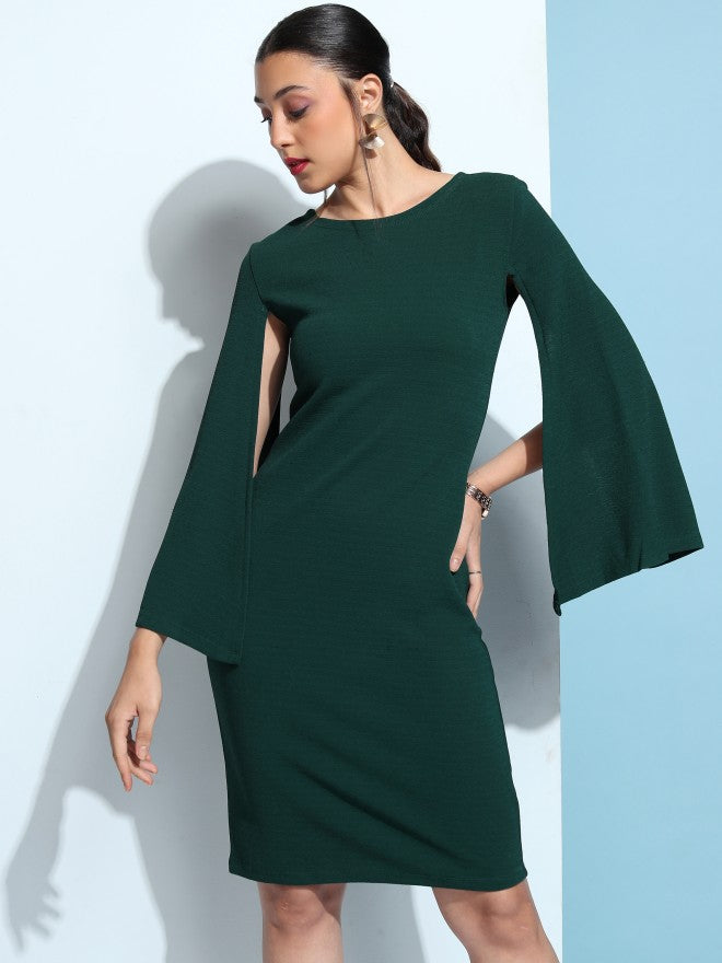 Tokyo Talkies Women Green Solid Bodycon Dress - Green - Image 1
