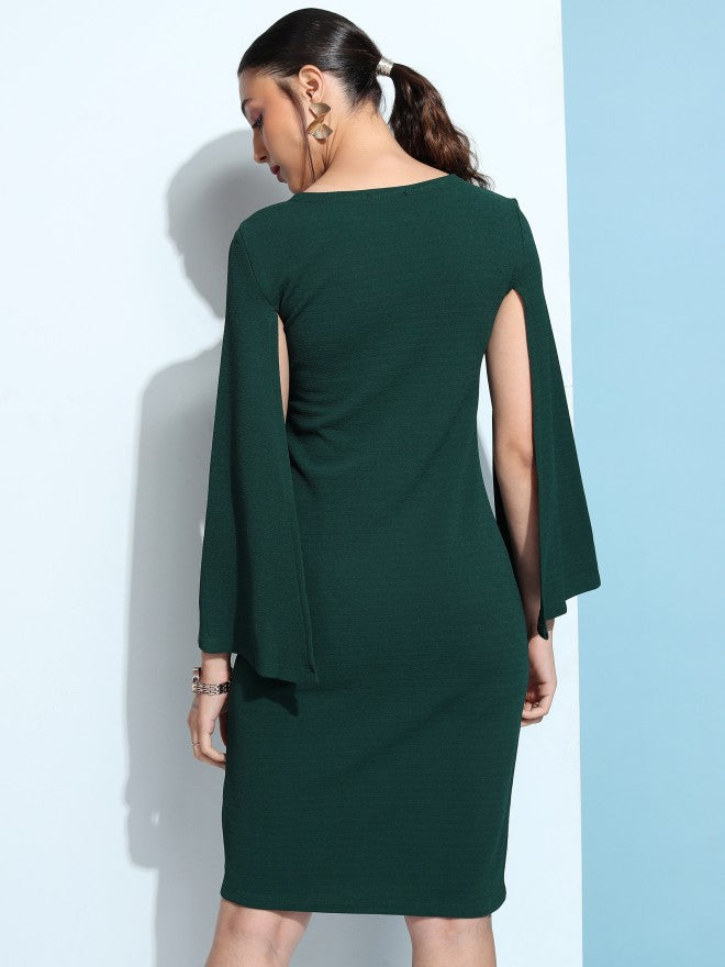 Tokyo Talkies Women Green Solid Bodycon Dress - Green - Image 3
