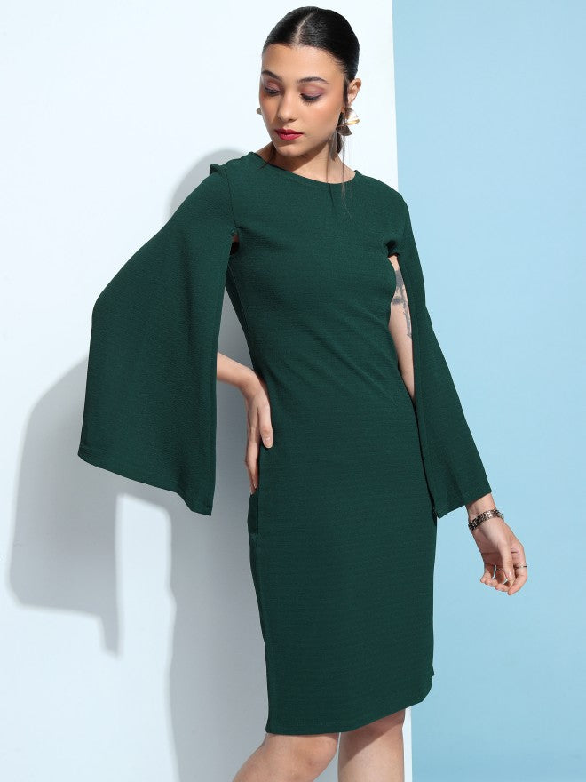 Tokyo Talkies Women Green Solid Bodycon Dress - Green - Image 6