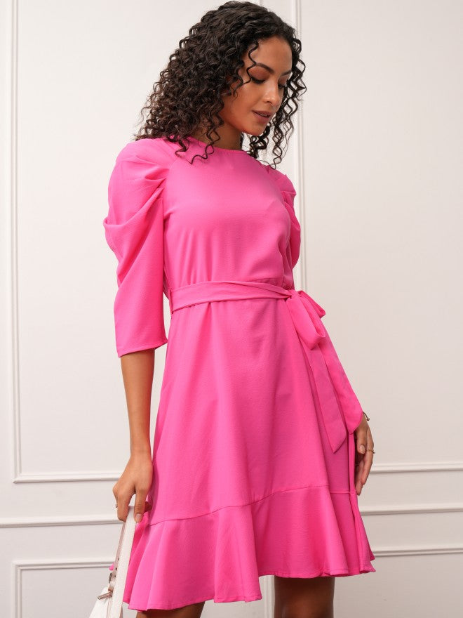 Tokyo Talkies Women Pink Solid A-Line Dress - Pink - Image 1