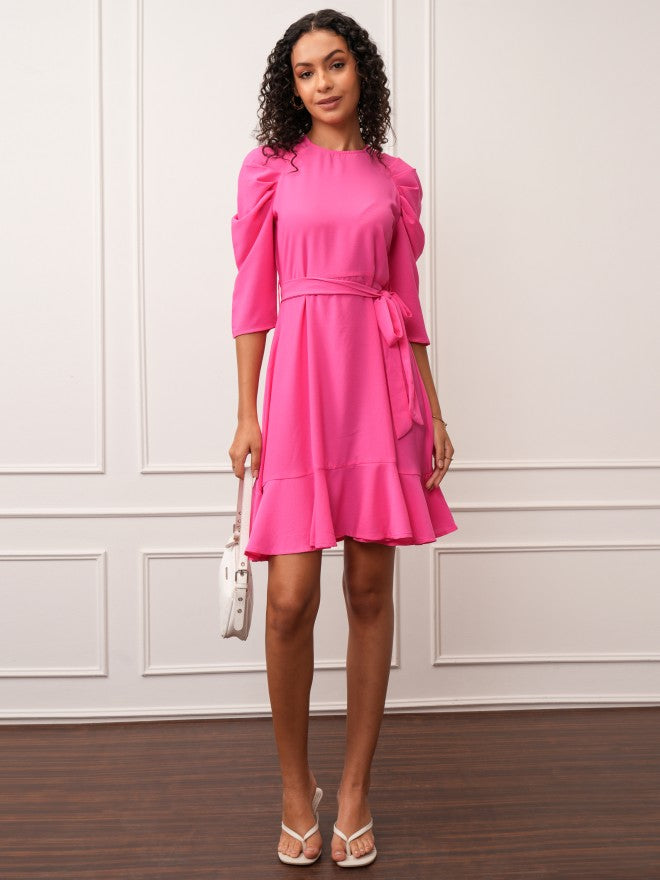 Tokyo Talkies Women Pink Solid A-Line Dress - Pink - Image 2