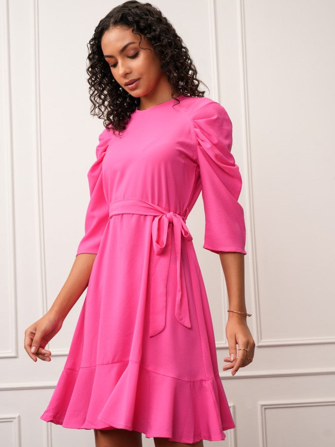 Tokyo Talkies Women Pink Solid A-Line Dress - Pink - Image 4