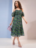 Tokyo Talkies Women Purple Printed A-Line Dress - Green - Image 1