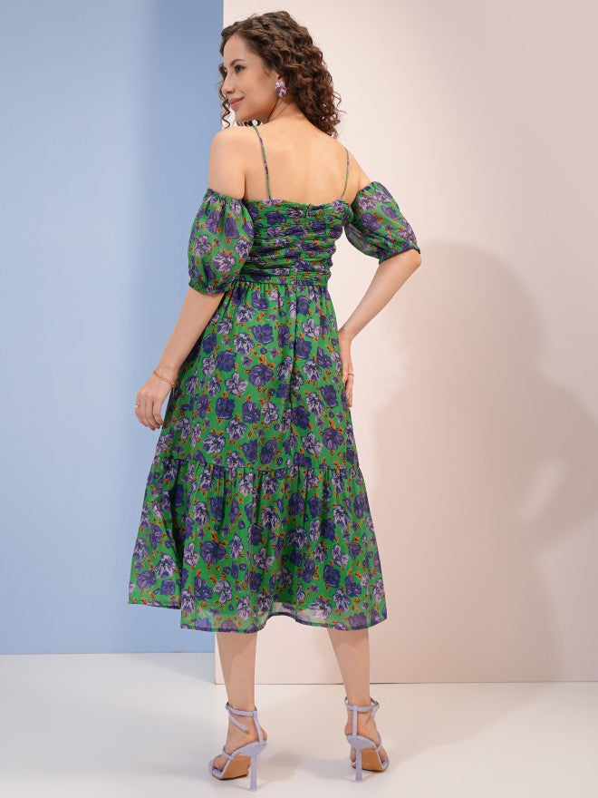 Tokyo Talkies Women Purple Printed A-Line Dress - Green - Image 3