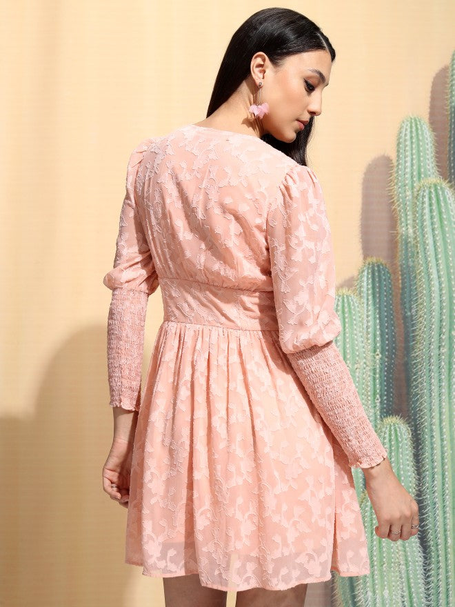 Tokyo Talkies Women Dusty Pink Fit and Flare Dress - Pink - Image 3