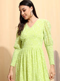 Tokyo Talkies Women Wild Lime Fit and Flare Dress - Lime Green - Image 1