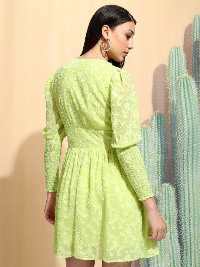 Tokyo Talkies Women Wild Lime Fit and Flare Dress - Lime Green - Image 3