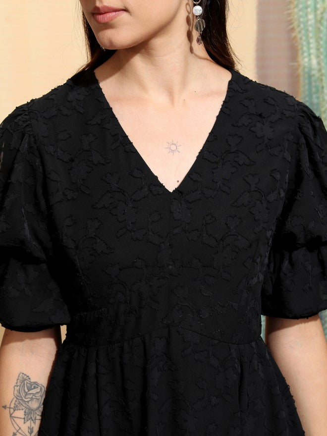 Tokyo Talkies Women Black Embroidered A-Line Dress - Blue - Image 5