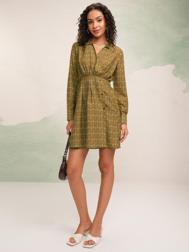 Tokyo Talkies Women Mustard Printed Fit And Flare Dress - Mustard - Image 2